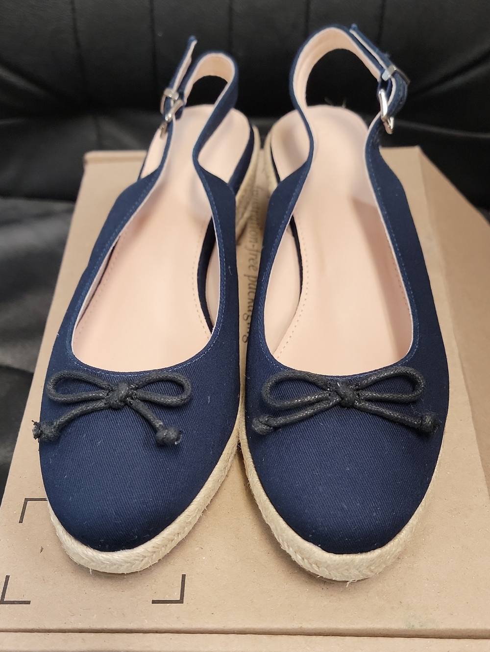 Classic Navy Slingback Espadrille Flats with Bow